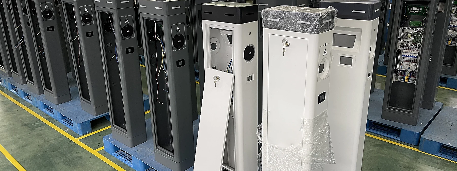Multiple AC EV chargers installed in a fleet depot